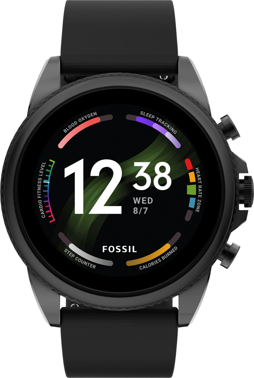 Black Fossil Gen 6, Stainless Steel Case & Silicone Band, 44mm.1