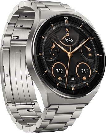 Silber Huawei GT 3 Pro Smartwatch, Titangehäuse und Edelstahlarmband, 46 mm.2