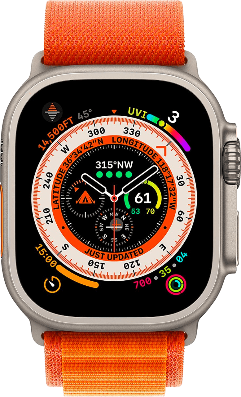 Orange Apple Watch Ultra GPS + Cellular, Silver Titanium Case and Alpine Loop, S.2