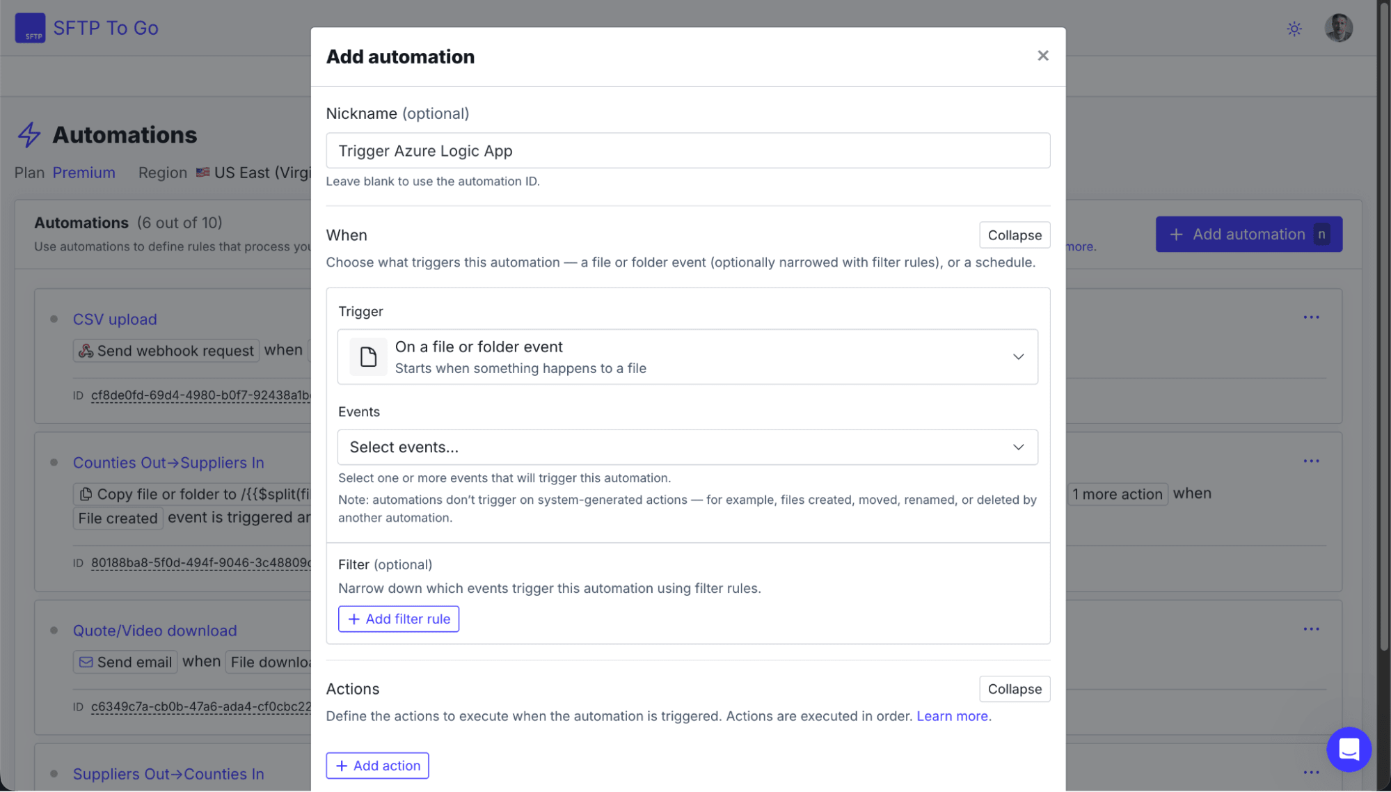 Automated SFTP workflows in Azure