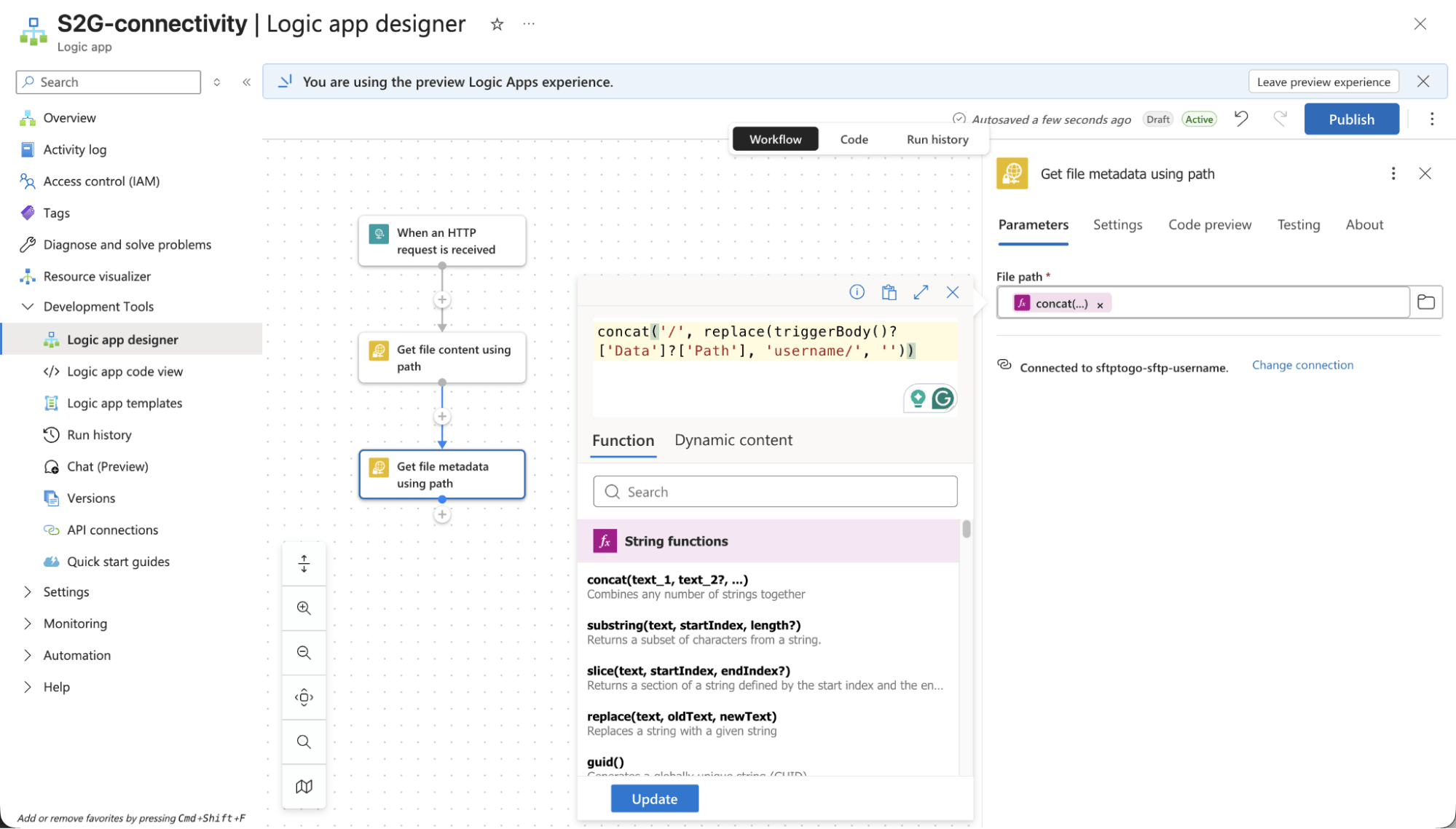 SFTP connector and Azure Logic Apps