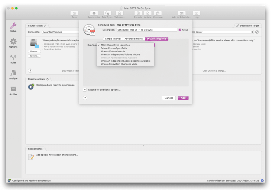 Mac to SFTP sync settings