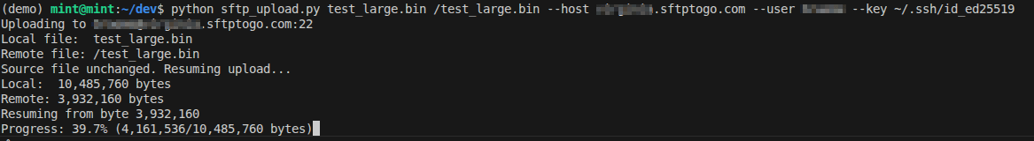 how to resume interrupted sftp transfers