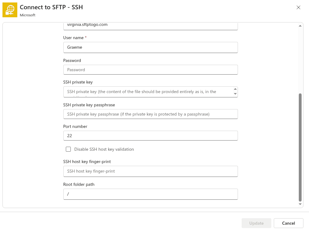how to integrate sftp and power automate
