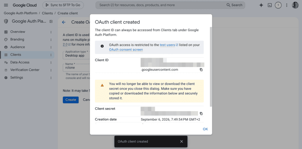 Use rclone to copy files between SFTP and Google Drive