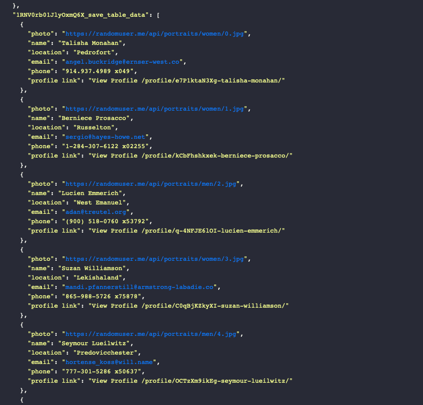 Screenshot of Roborabbit save table data output log