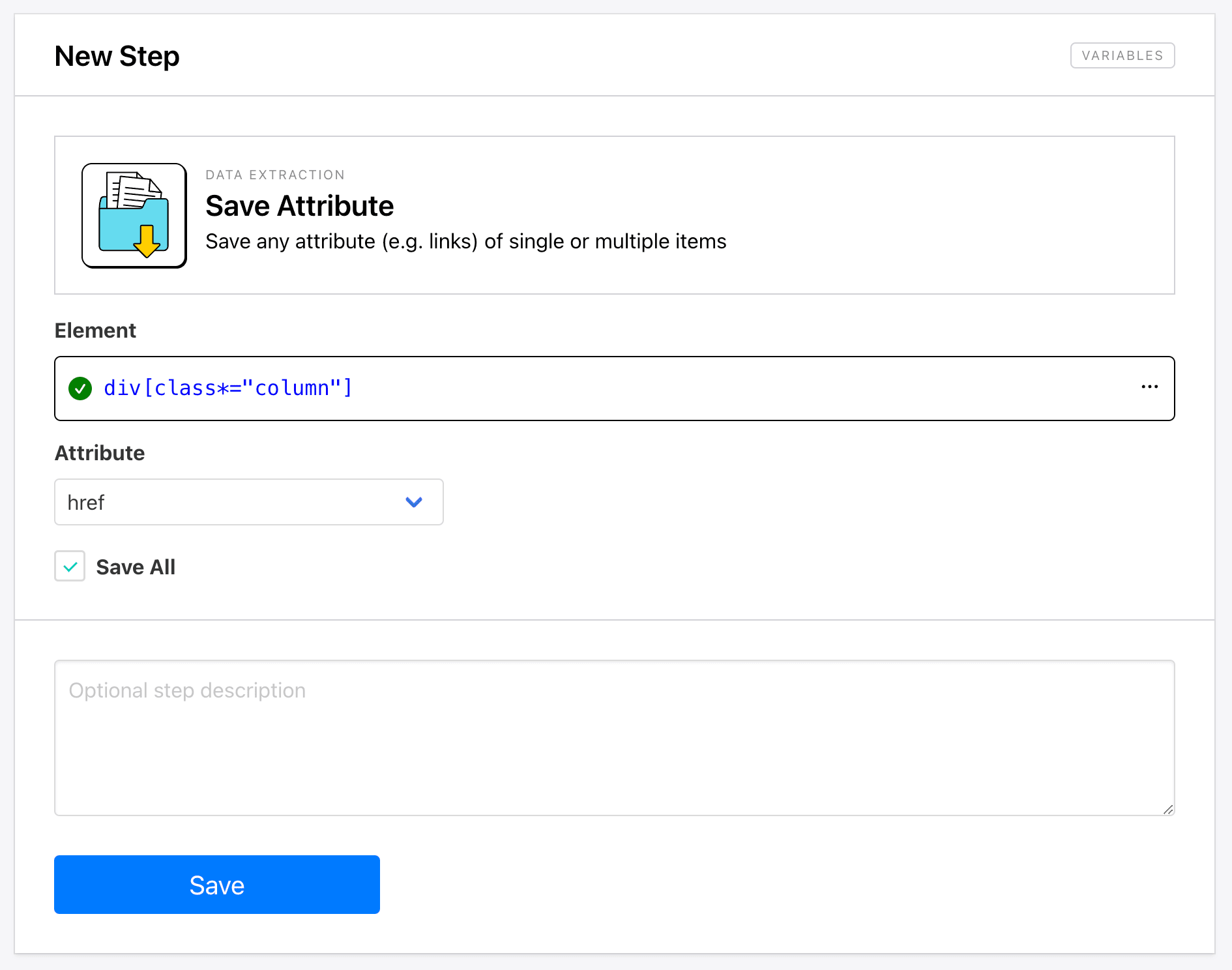 Screenshot of Roborabbit save attribute step with all checked