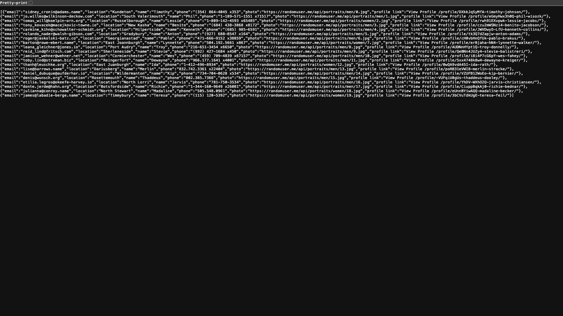 Screenshot of custom feed output as json array