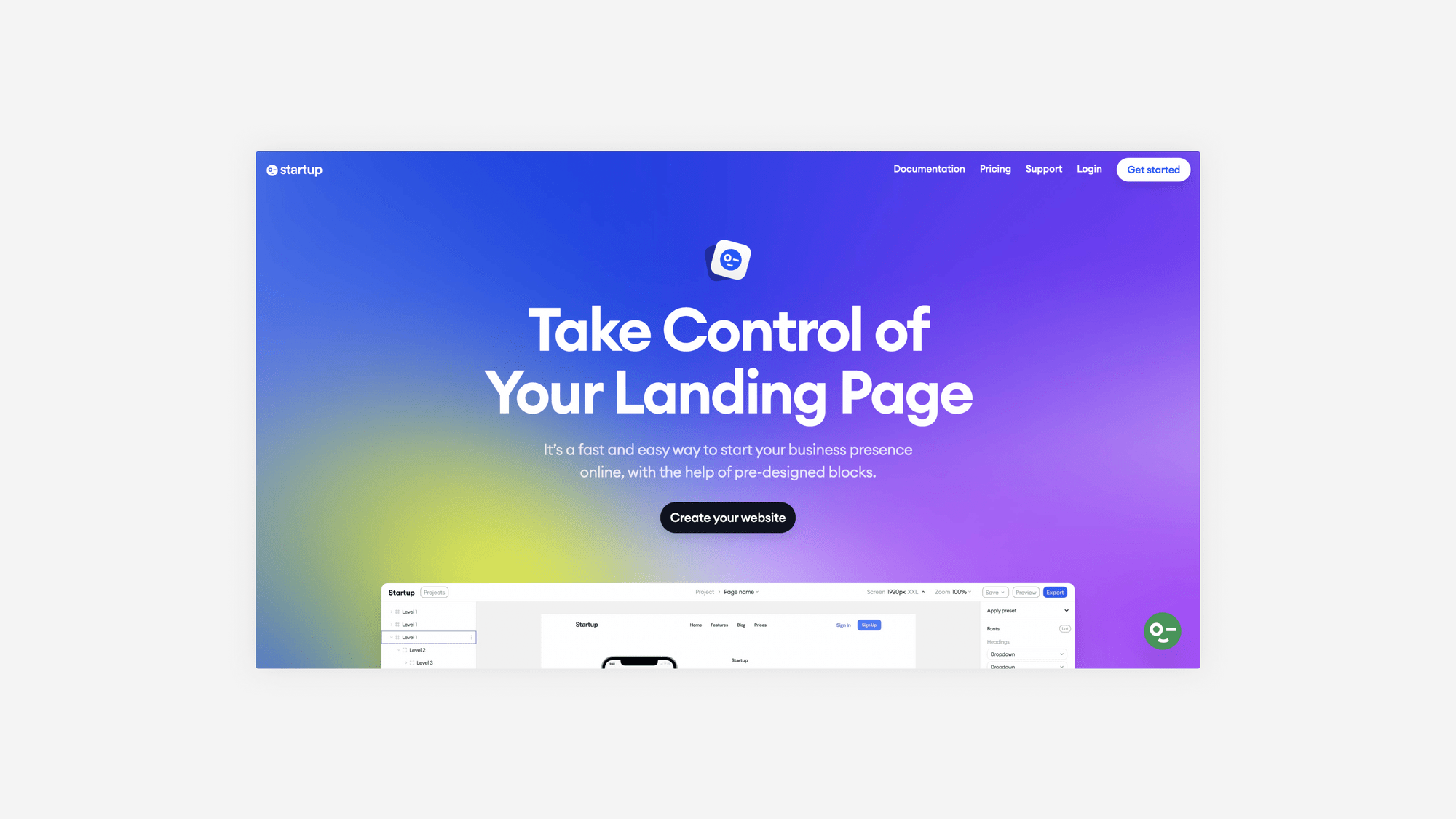 Startup's homepage
