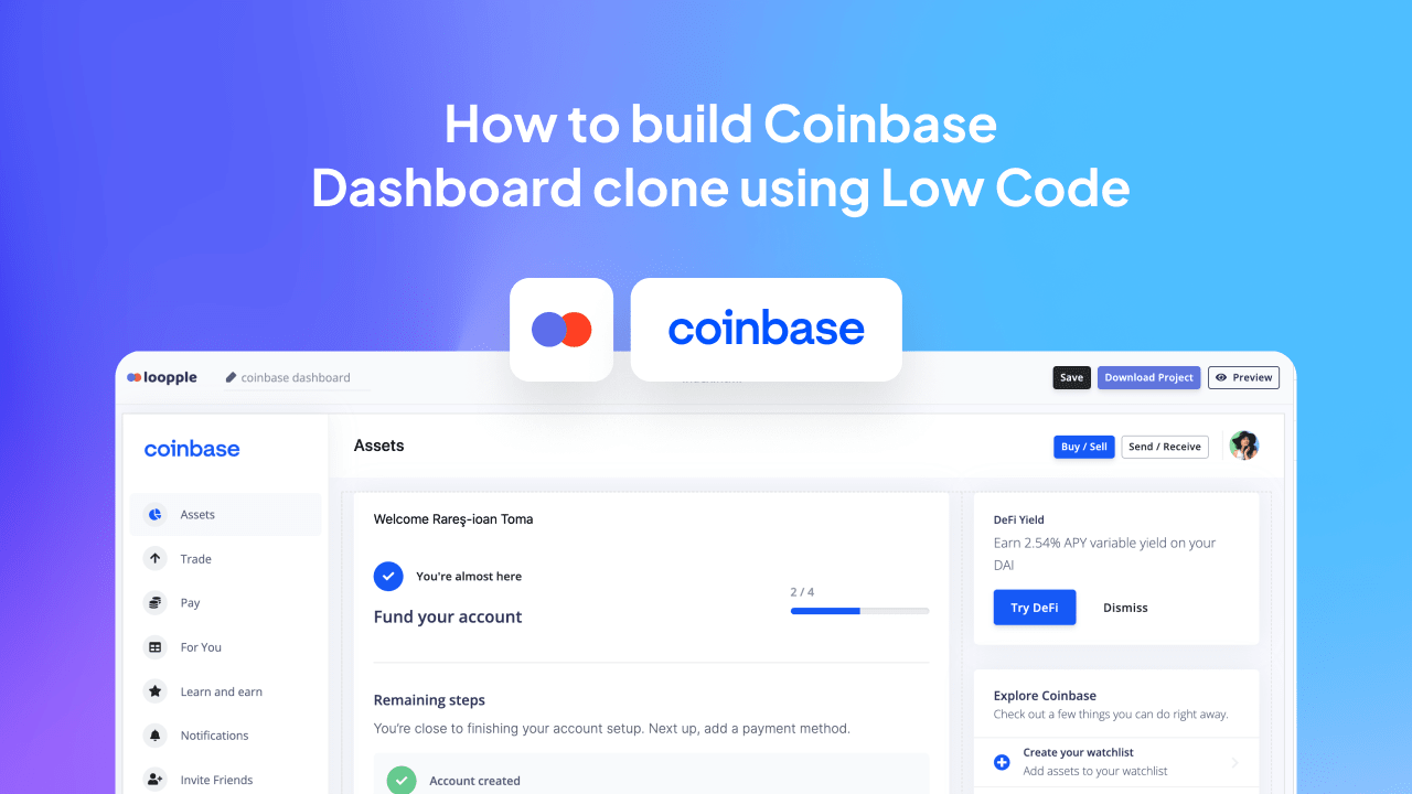 How to build Coinbase Dashboard clone using Loopple