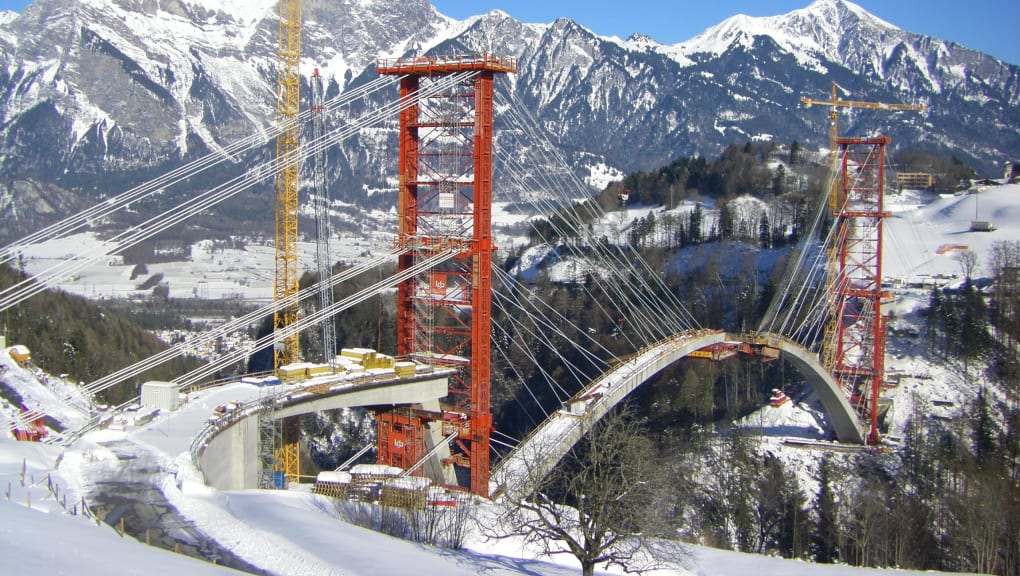 Exterior view of the construction of the Tamina Canyon Crossing