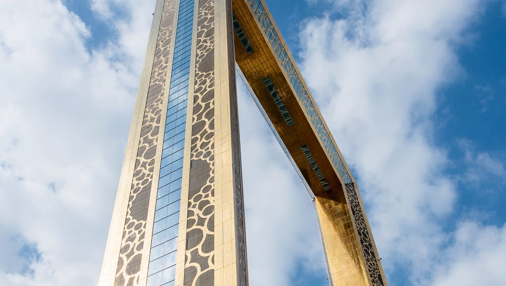 Exterior view looking up the Dubai Frame