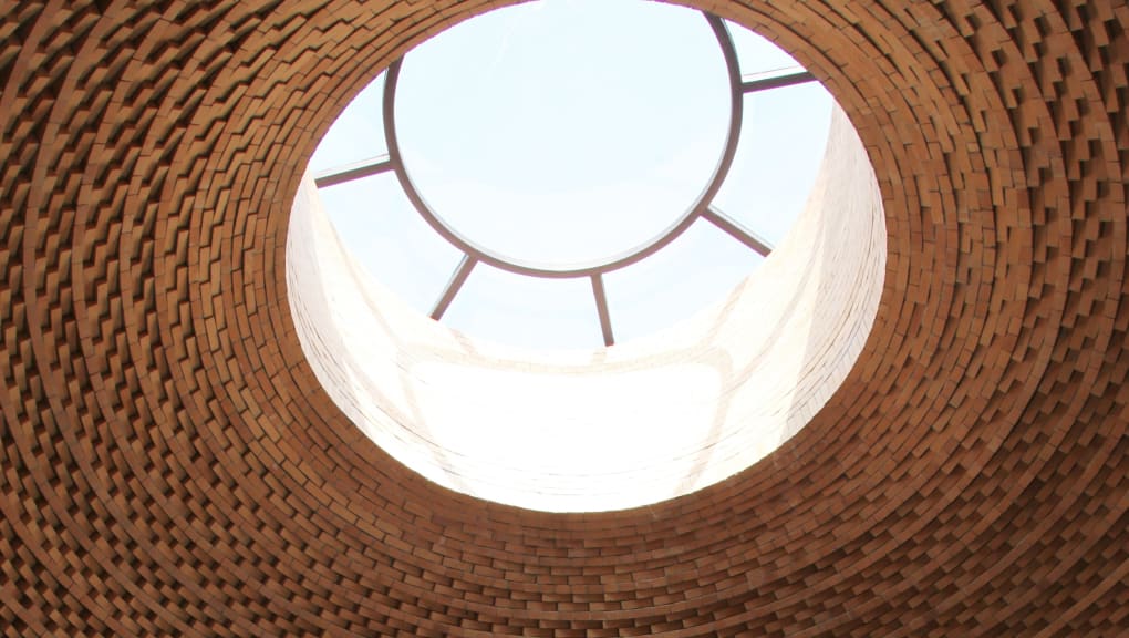 Interior view of a ceiling window at the Millet Vinegar Museum