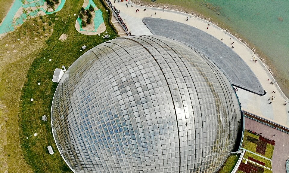 Top down aerial shot of one of the three Taiyuan botanical garden domes