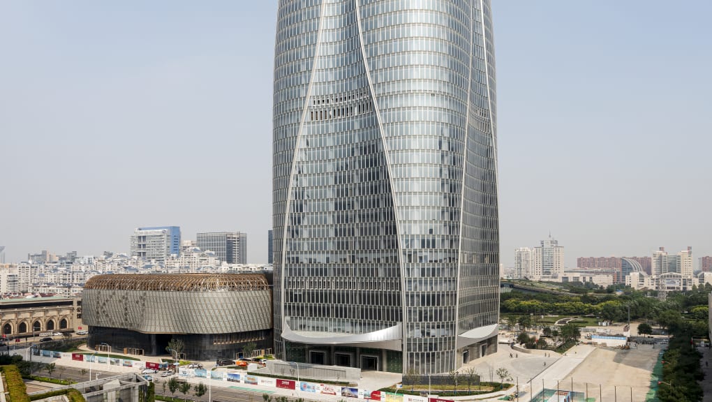 Day time exterior view of the whole Tianjin CTF Finance Center