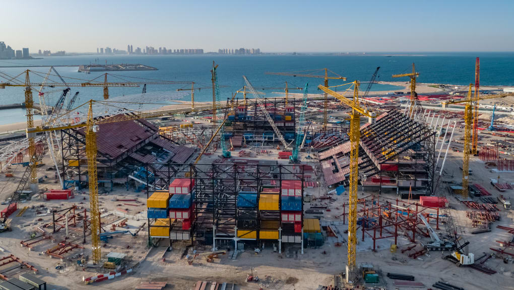 Exterior view of the construction of Stadium 974