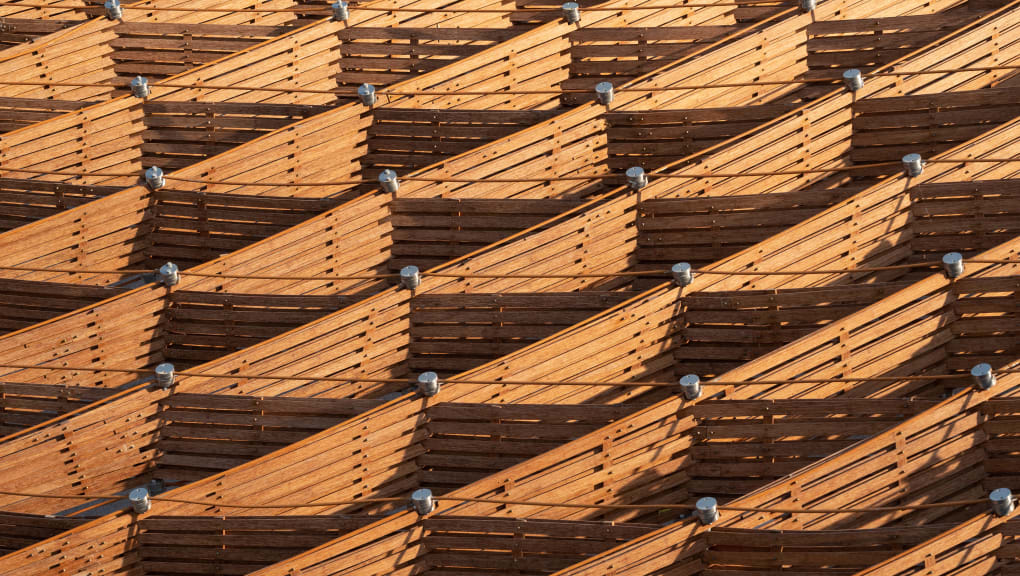 Exterior view of the roof of the Bamboo and Rattan Pavilion of the 10th China Flower Expo