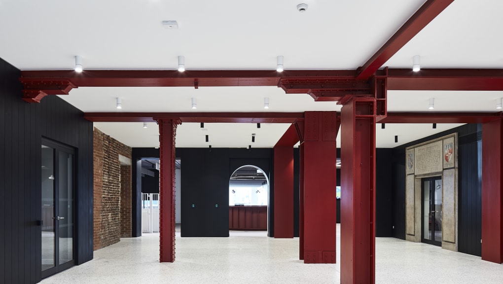 Interior of Super lobby steelwork, Tower Hamlets Town Hall. Copyright Rob Parrish