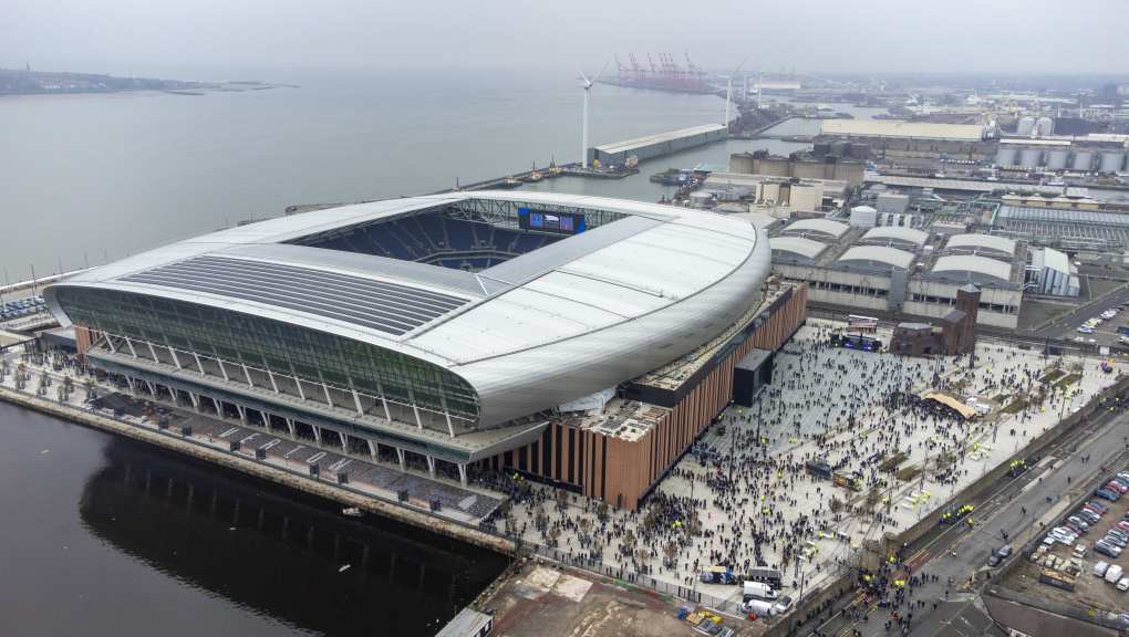 Aerial view of the stadium in the daytime. Copyright: Everton FC, 2025.