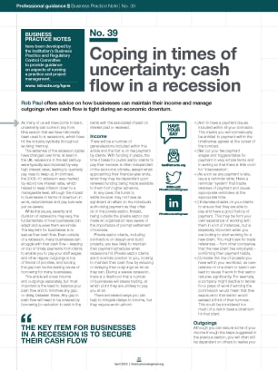 Business Practice Note No. 39: Coping in times of uncertainty: cash flow in a recession