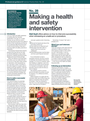 Business Practice Note No. 28: Making a health and safety intervention