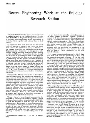 Recent Engineering Work at the Building Research Station
