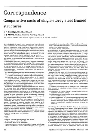 Correspondence on Comparative Costs of Single-Storey Steel Framed Structures