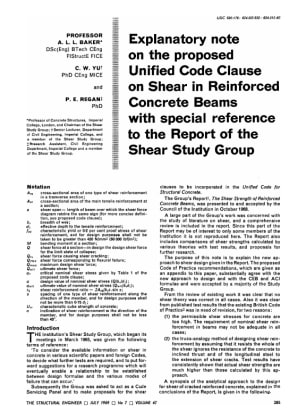 Explanatory Note on the Proposed Unified Code Clause on Shear in Reinforced Concrete Beams with Spec