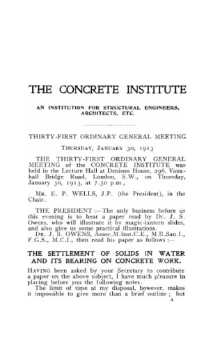 The settlement of solids in water and its bearing on concrete work 