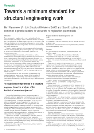 Towards a minimum standard for structural engineering work