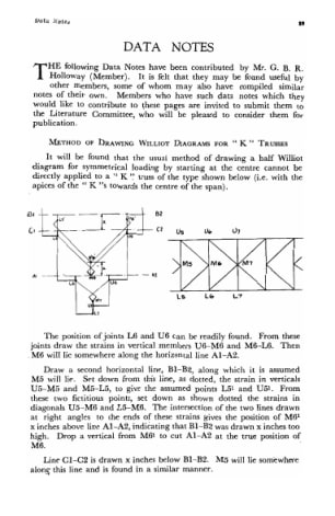 Data notes. Method of Drawing Williot Diagrams for 'K' Trusses