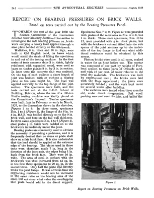 Report on Bearing Pressures on Brick Walls. Based on tests carried out by the Bearing Pressures Pane