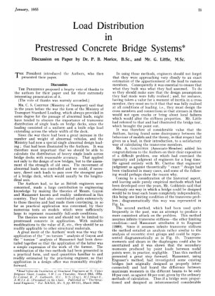 Load Distribution in Prestressed Concrete Bridge Systems Discussion on Paper by Dr. P. B. Morice and