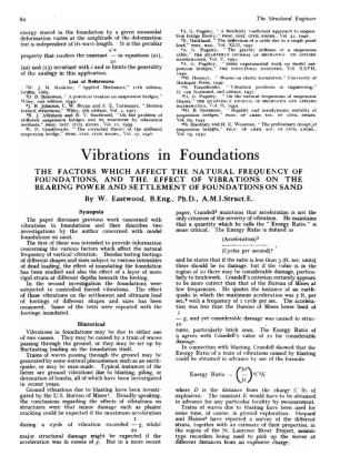 Vibrations in Foundations. The Factors which Affect the Natural Frequency of Foundations, and the Ef