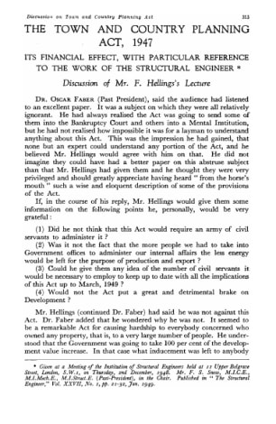 The Town and Country Planning Act, 1947. Its Financial Effect, with Particular Reference to the Work