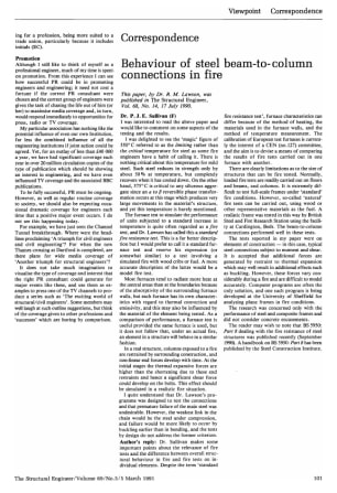 Correspondence on Behaviour of Steel Beam-to-Column Connections in Fire