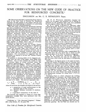 Some Observations on the New Code of Practice for Reinforced Concrete. Discussion on Mr. C.E. Reynol
