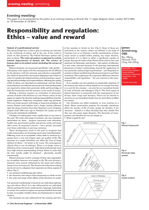 Responsibility and regulation: ethics - value and reward