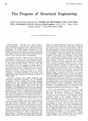 The Progress of Structural Engineering Report of the broadcast talk given by Professor Sir Alfred Pu