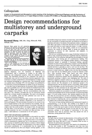 Colloquium. Design Recommendations for Multistorey and Underground Carparks