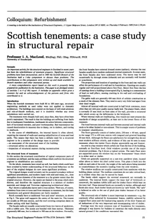 Colloquium: Refurbishment. Scottish Tenements: A Case Study in Structural Repair