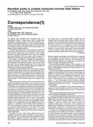 Correspondence (1) on Remedial Works to Cracked Reinforced Concrete Deep Beams by S. Mackey and T.K.