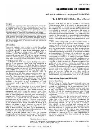 Specification of Concrete with Special Reference to the Proposed Unified Code
