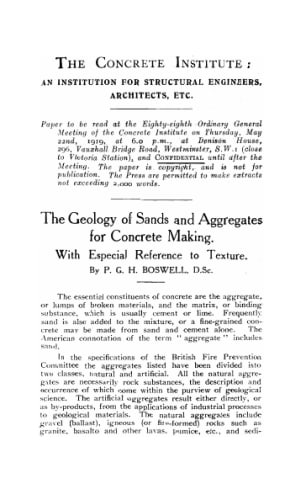 The geology of sands and aggregates for concrete making with especial reference to texture