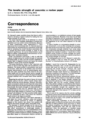 Correspondence on the Strength of Tensile Concrete: a Review Paper by D.J. Hannant