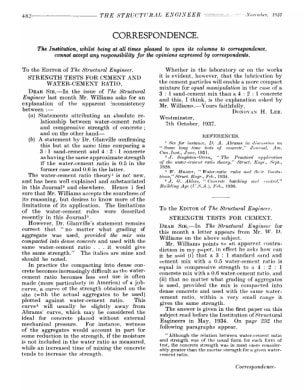 Correspondence. Strength Tests for Cement and Water-Cement Ratio