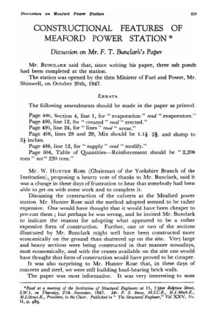 Constructional Features of Meaford Power Station. Discussion on Mr. F.T. Bunclark's Paper