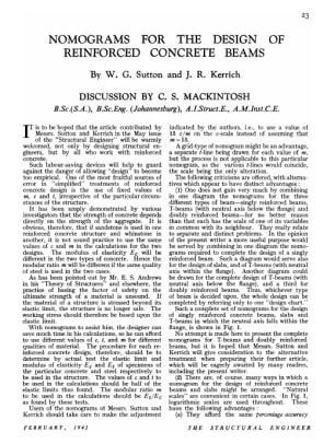 Nomograms for the Design of Reinforced Concrete Beams By W. G. Sutton and J. R. Kerrich. Discussion 