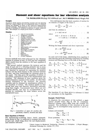 Moment and Shear Equations for Bar Vibration Analysis