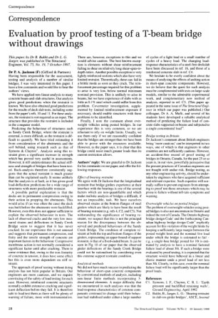 Correspondence on Evaluation by Proof Testing of a T-Beam Bridge Without Drawings by Dr. B. Bakht an